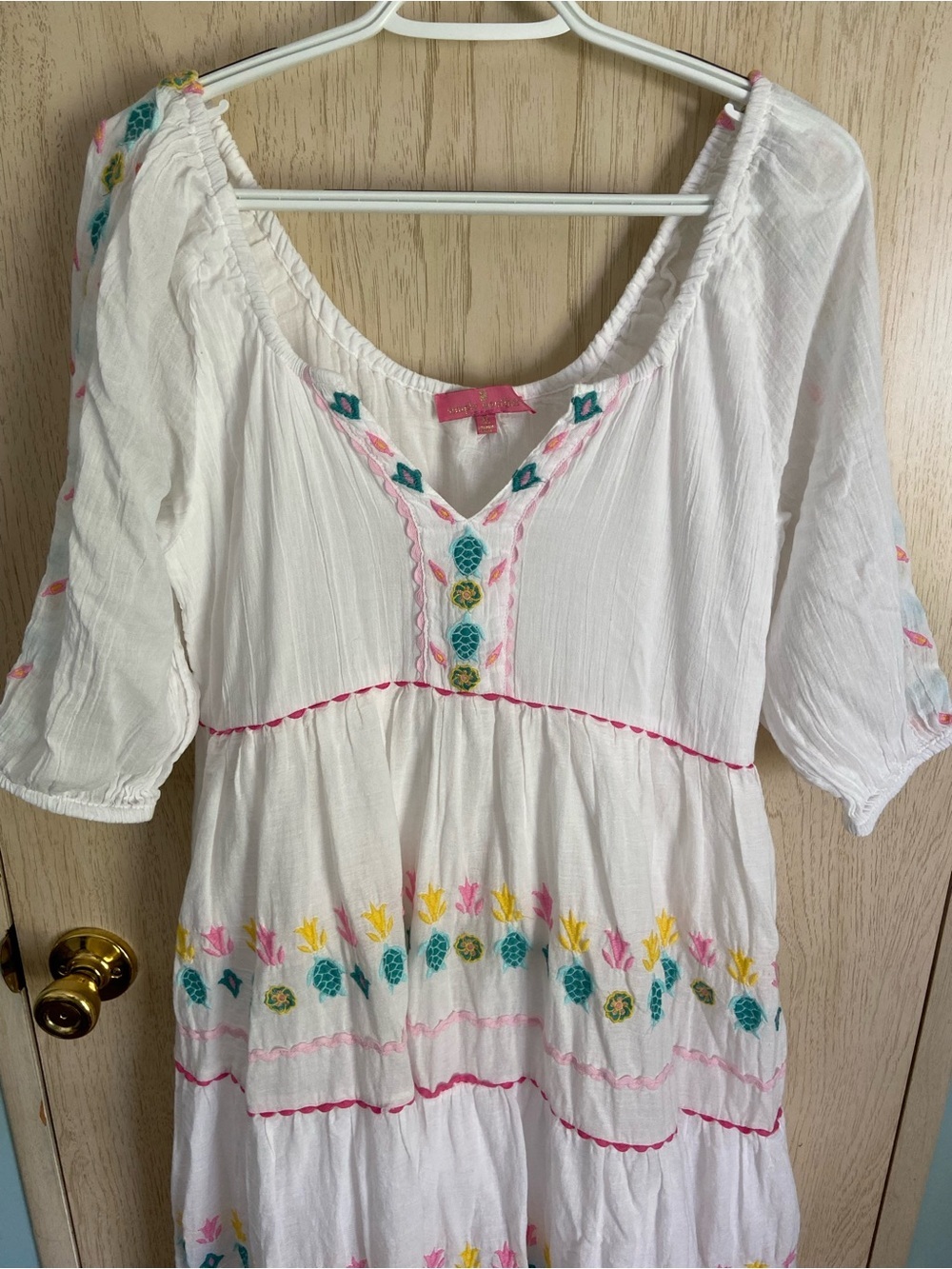 Simply Southern Pink Embroidered Maxi Dress White Pineapple SZ XL - Picture 3 of 12
